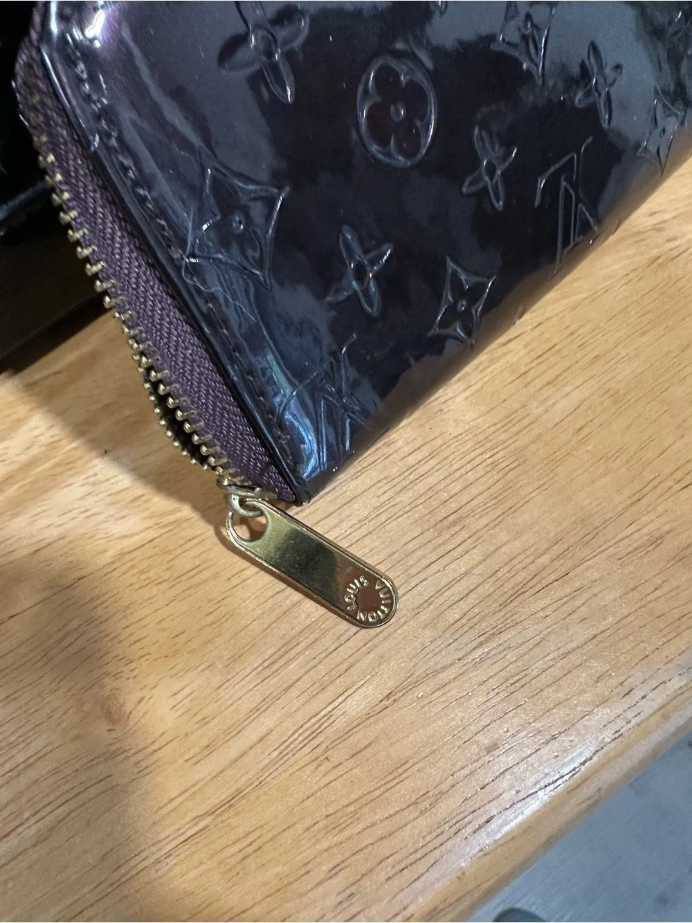 Black Patent Leather Purse with Gold Hardware with dark purple NWT wallet